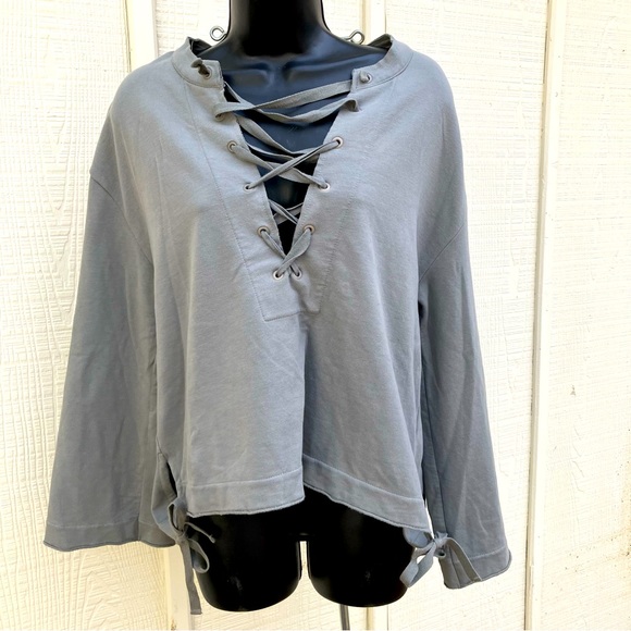 Skin organic cross tie front oversized sweatshirt, size small. - Picture 1 of 12